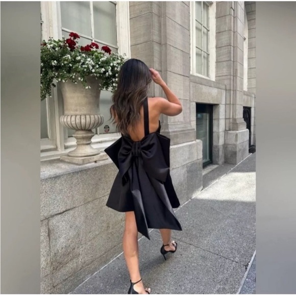 Zara BOW TRIM VOLUMINOUS SATIN EFFECT MINI DRESS - Picture 12 of 13
